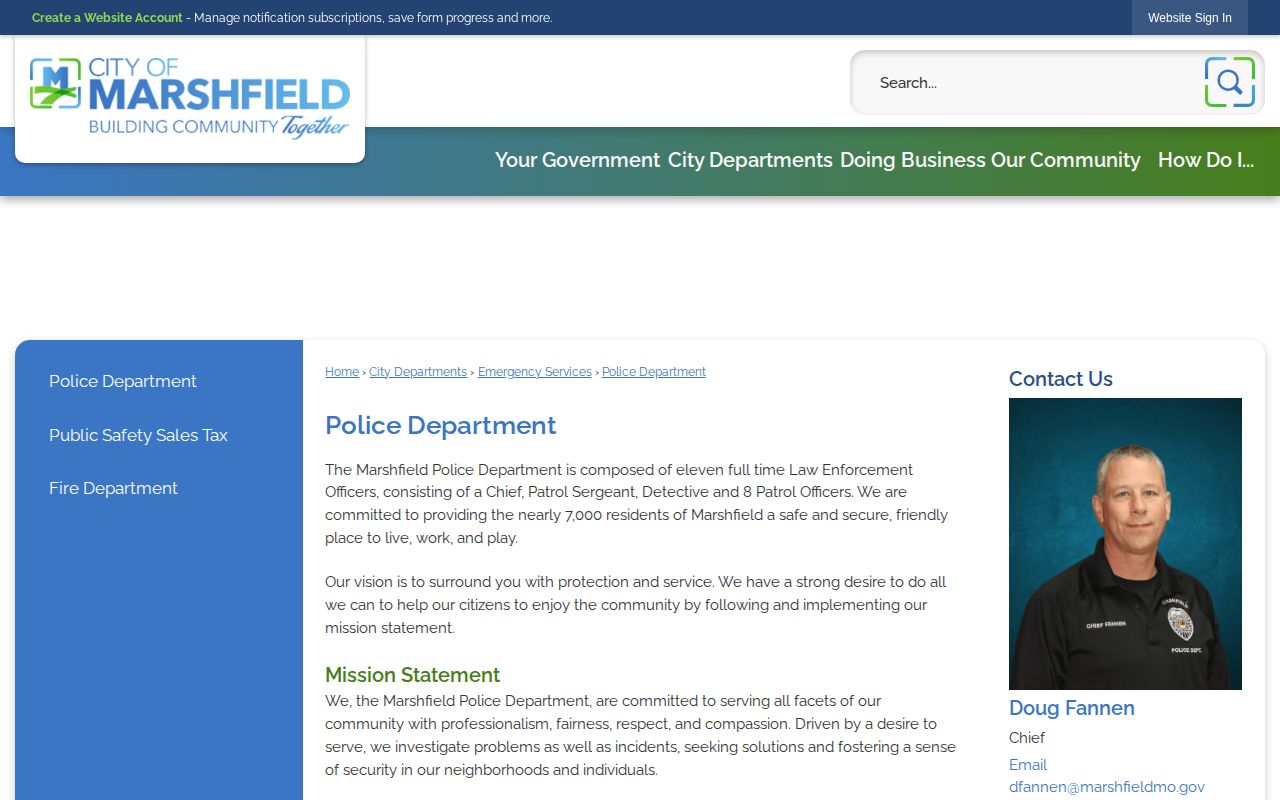 Marshfield Police Department official arrest-record contact page